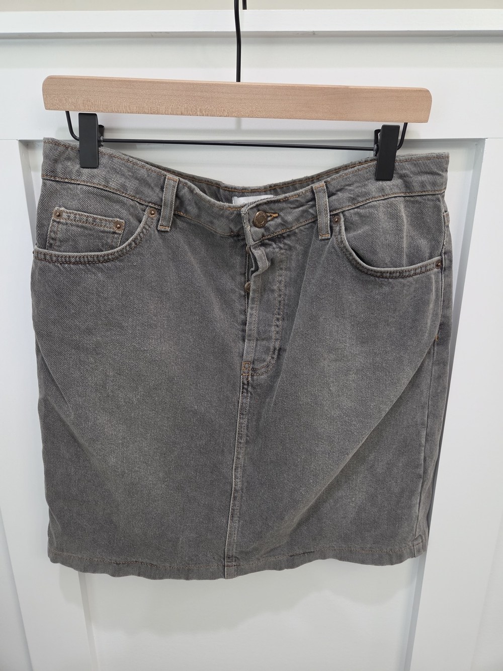 Topshop Gray Washed Denim Mini Skirt